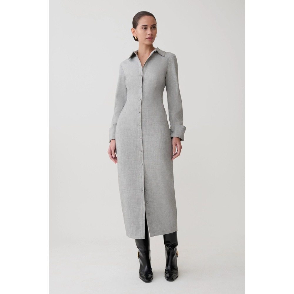 MESHKI Dorian Fitted Shirt Midi Dress Medium Charcoal Marle Minimalist Career - Picture 3 of 16
